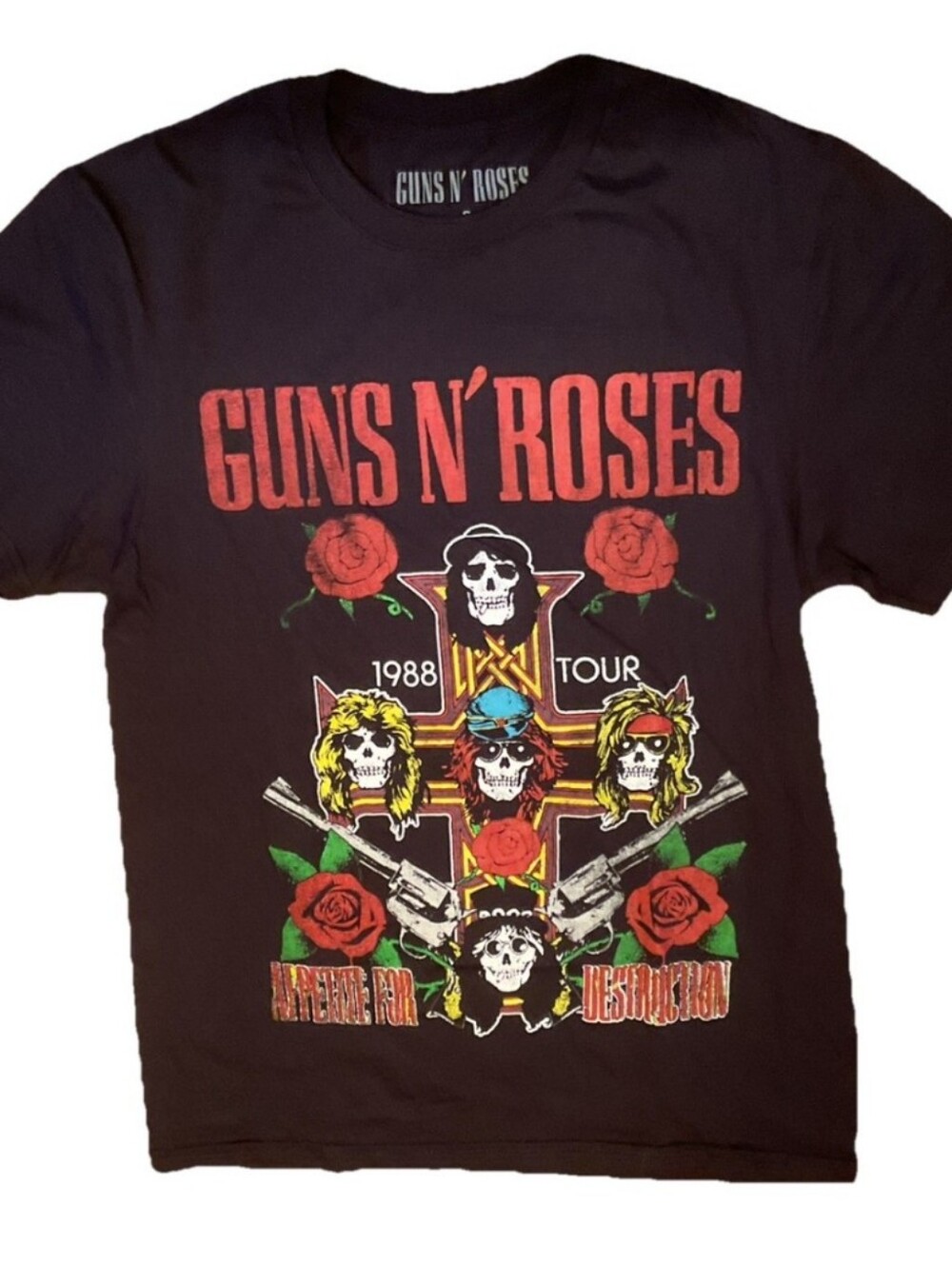 Guns N' Roses 1988 Tour Graphic Tee | Black Vintage Band T-Shirt | Size Small